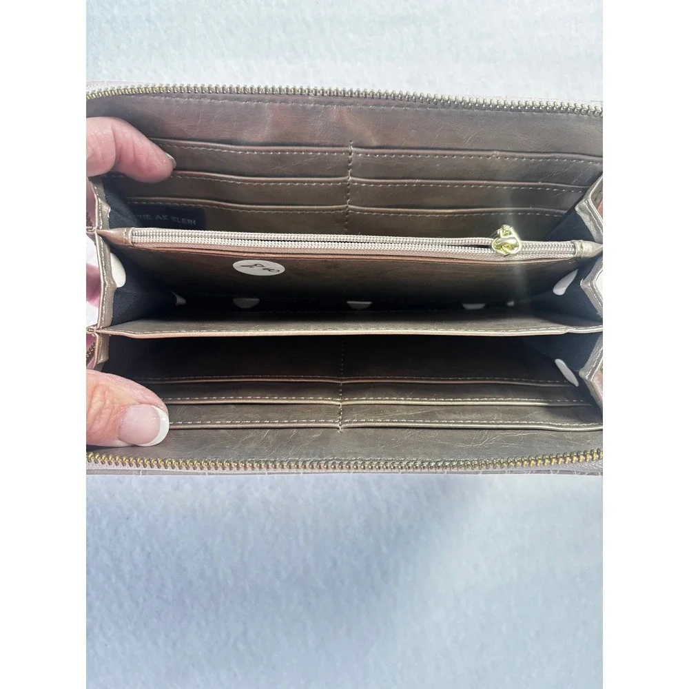 Anne Klein Pink Croc Embossed Zip Around Wallet Gold Lion Logo Charm Long Clutch